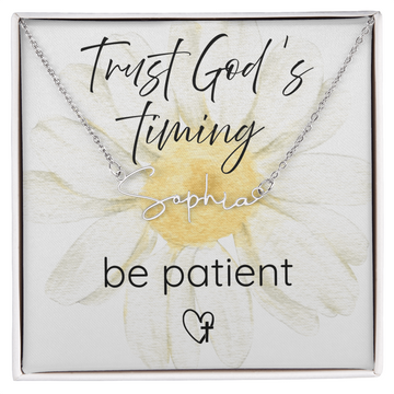 "DAISY"✨ Trust God's Timing –SIGNATURE STYLE CUSTOM Name Necklace ✨Available in polished stainless steel or 18K yellow gold finish.