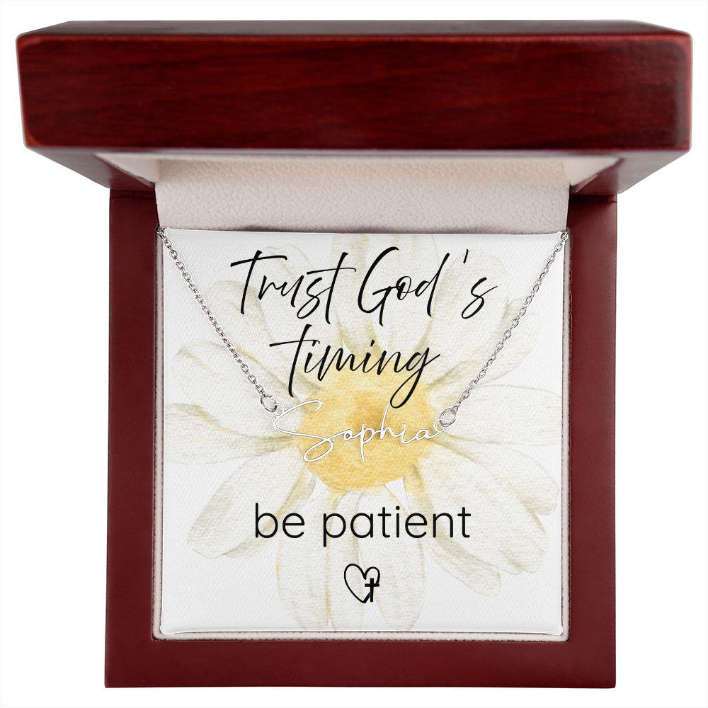 "DAISY"✨ Trust God's Timing –SIGNATURE STYLE CUSTOM Name Necklace ✨Available in polished stainless steel or 18K yellow gold finish.