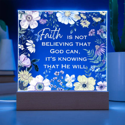 "FAITH"/Beautiful Square Acrylic LED Plaque/Plug in OR Battery Operated