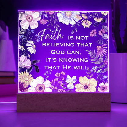 "FAITH"/Beautiful Square Acrylic LED Plaque/Plug in OR Battery Operated