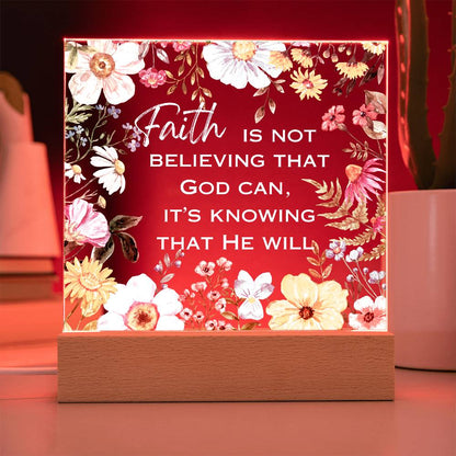 "FAITH"/Beautiful Square Acrylic LED Plaque/Plug in OR Battery Operated