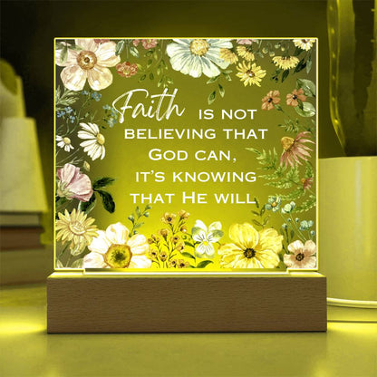 "FAITH"/Beautiful Square Acrylic LED Plaque/Plug in OR Battery Operated