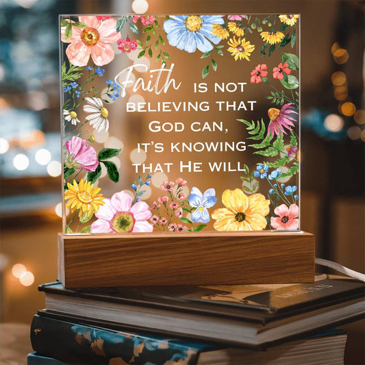 "FAITH"/Beautiful Square Acrylic LED Plaque/Plug in OR Battery Operated