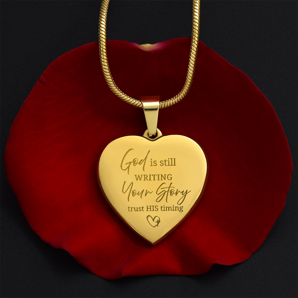 "Engraved Heart Necklace"  A beautiful reminder that no matter where life takes you, God is still writing your story… and His timing is always perfect.