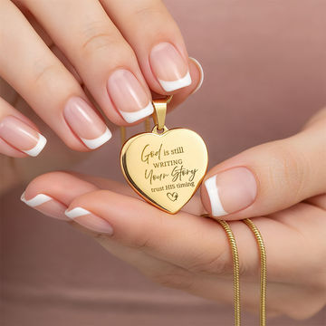 "Engraved Heart Necklace"  A beautiful reminder that no matter where life takes you, God is still writing your story… and His timing is always perfect.