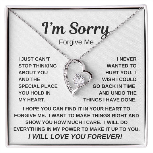 I'M SORRY/FORGIVE ME/FOREVER LOVE HEART NECKLACE/WHITE OR YELLOW GOLD