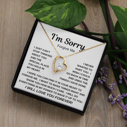 I'M SORRY/FORGIVE ME/FOREVER LOVE HEART NECKLACE/WHITE OR YELLOW GOLD