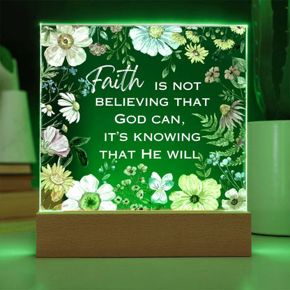 "FAITH"/Beautiful Square Acrylic LED Plaque/Plug in OR Battery Operated