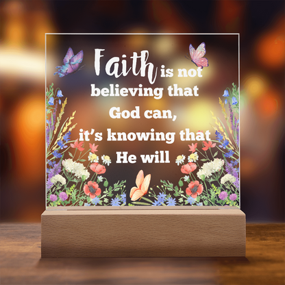 "FAITH"/Beautiful Square Acrylic LED Plaque