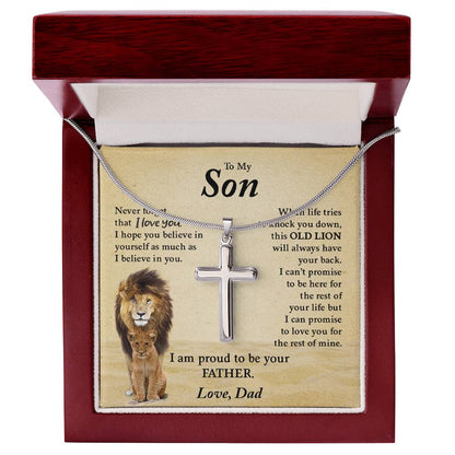 To My Son | Never Forget That I Love You - Stainless Steel Cross Necklace