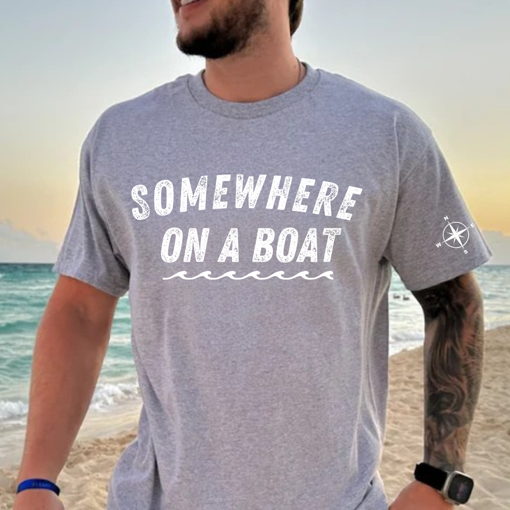 "Somewhere on a Boat" Unisex Cotton Tee - Casual Summer Vibe Shirt