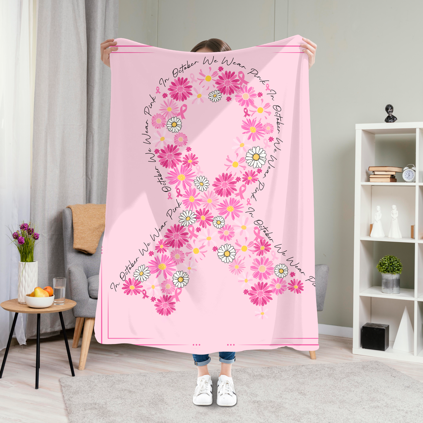 🌸 Wrap Her in Strength & Love. Cozy Breast Cancer Awareness Fleece Blanket.💖Free shipping included