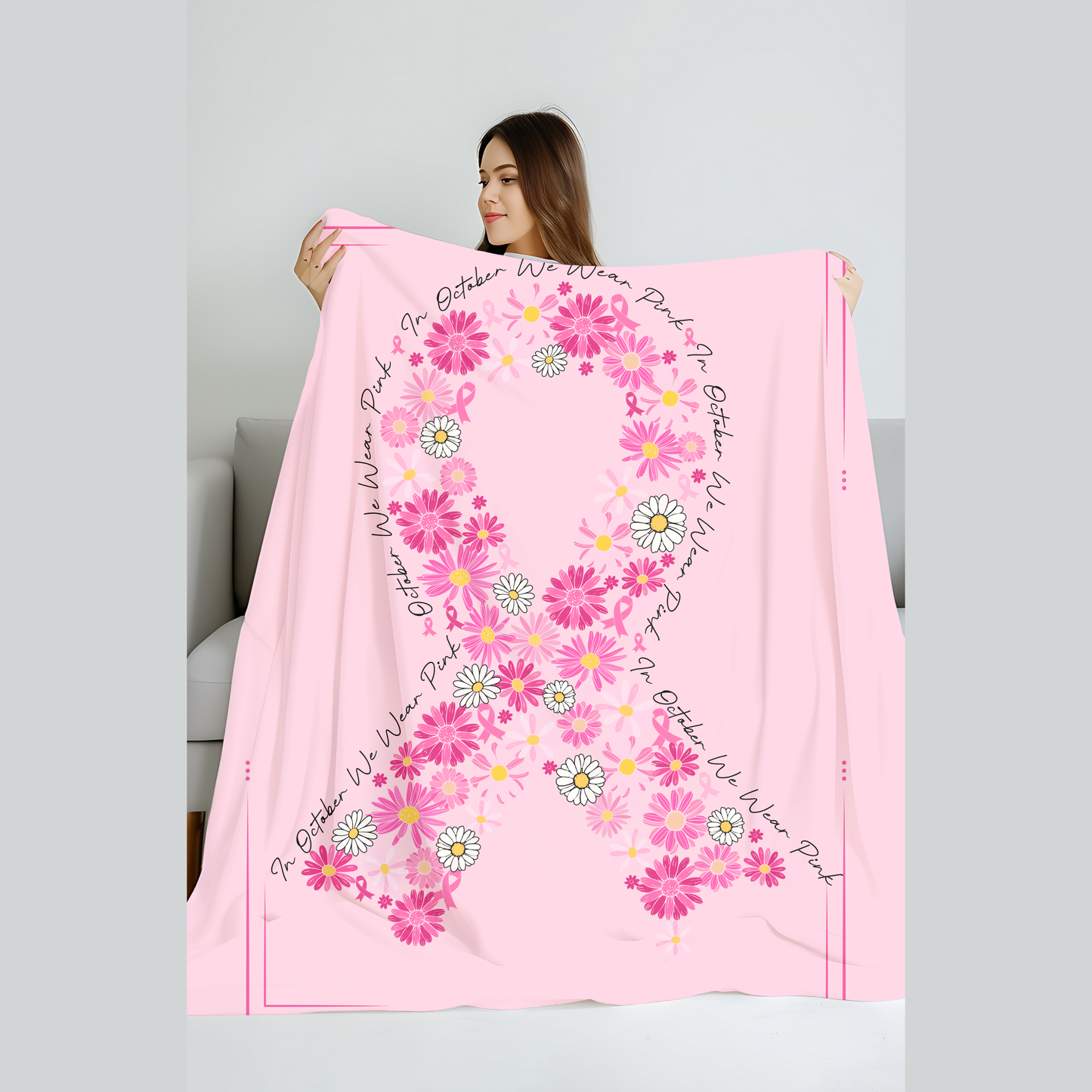 🌸 Wrap Her in Strength & Love. Cozy Breast Cancer Awareness Fleece Blanket.💖Free shipping included