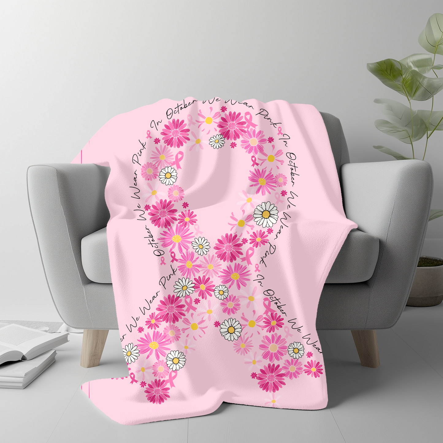 🌸 Wrap Her in Strength & Love. Cozy Breast Cancer Awareness Fleece Blanket.💖Free shipping included