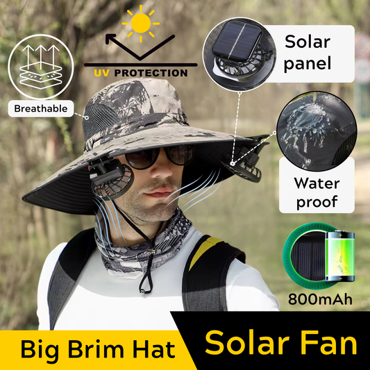Large Brim Hat w/ Solar Powered Fans