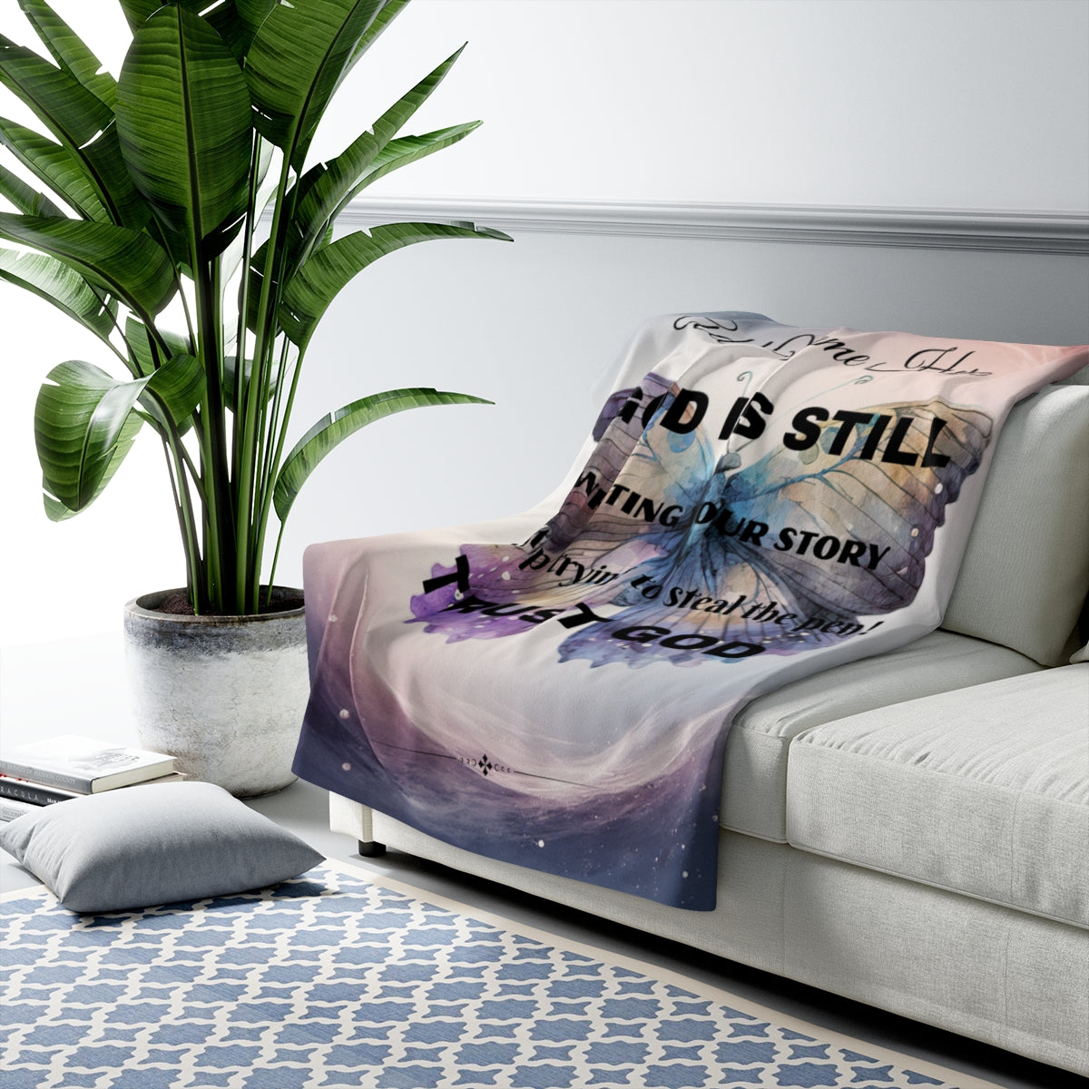 Cozy Sherpa Blanket — "God Is Still Writing Your Story" Inspirational Butterfly Throw