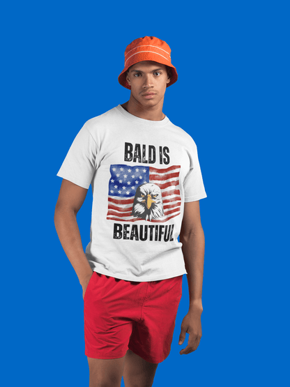 "BALD IS BEAUTIFUL" W/FLAG Unisex Softstyle T-Shirt