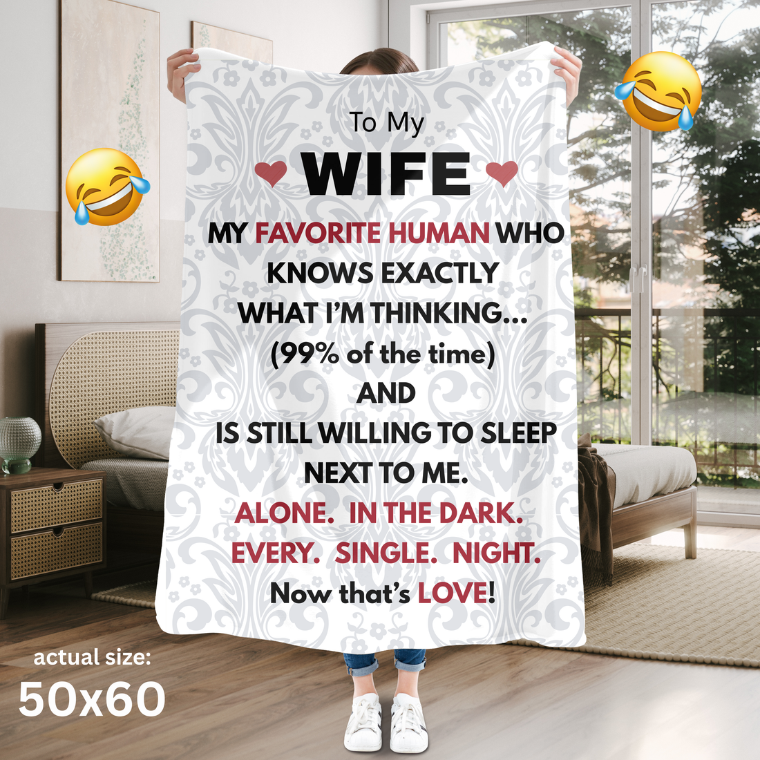 Velveteen Blanket – "To My Wife" Funny Romantic Quote Plush Throw